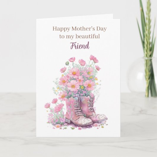 Roze Bloem Koebelboots Moederdag Vriend Kaart (Voorkant)