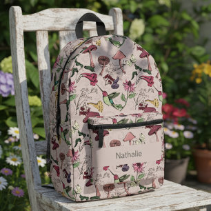Roze Bloem Kolibrie Natuur Patroon Bedrukte Rugzak