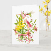 Roze bloem kolibrie sympathie wenskaart kaart (Gele Bloem)