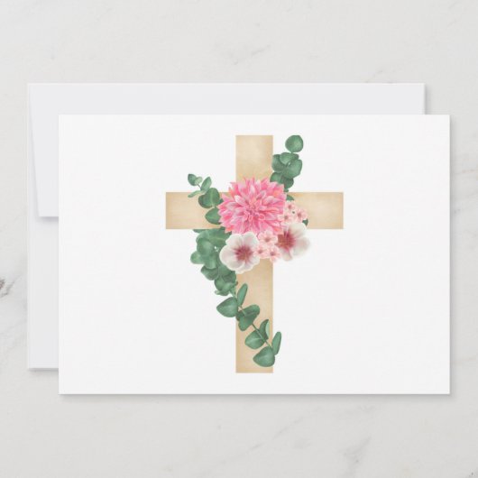 Roze Bloem Kruis Foto Baptisme Uitnodiging (Achterkant)