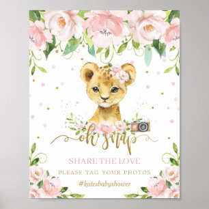 Roze bloem label foto Oh Snap deel de Liefde Leeuw Poster