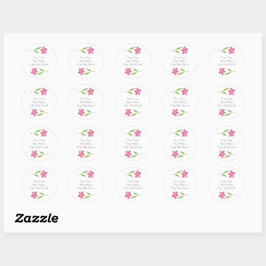 Roze bloem-labels ronde sticker (Vel)