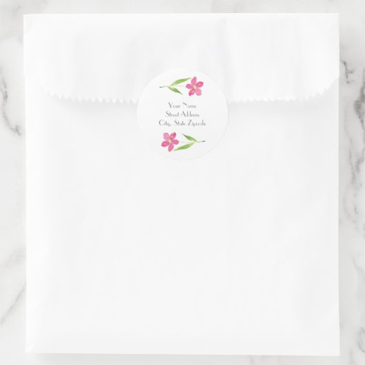 Roze bloem-labels ronde sticker (Tas)