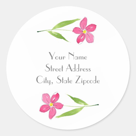 Roze bloem-labels ronde sticker (Voorkant)
