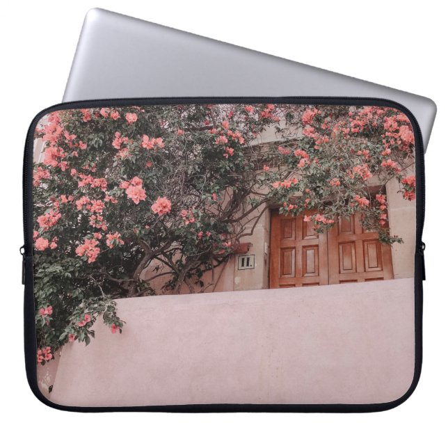 Roze bloem laptop sleeve (Voorkant)