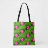 Roze Bloem Lente Groene Artisan Haakprint Tote Bag (Voorkant)
