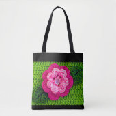 Roze Bloem Lente Groene Artisan Haakprint Tote Bag (Voorkant)
