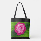 Roze Bloem Lente Groene Artisan Haakprint Tote Bag (Achterkant)