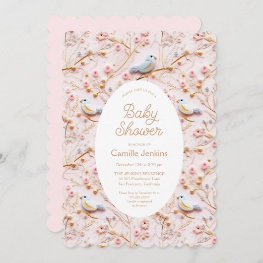 Roze bloem lente meisje baby shower uitnodiging (Voorkant / Achterkant)