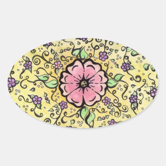 Roze Bloem - Lente Ovale Sticker (Voorkant)