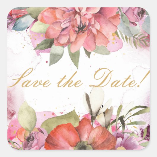 Roze bloem lijst GEPERSONALISEERD Vierkante Sticker (Voorkant)