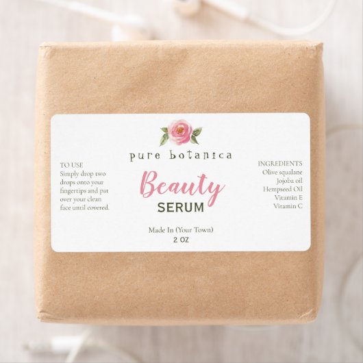 Roze bloem-Logo-vlakke serumlabels Etiket (Insitu)