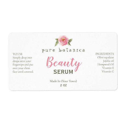 Roze bloem-Logo-vlakke serumlabels Etiket (Voorkant)