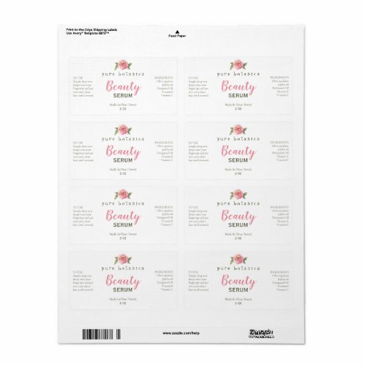 Roze bloem-Logo-vlakke serumlabels Etiket (Full Sheet)