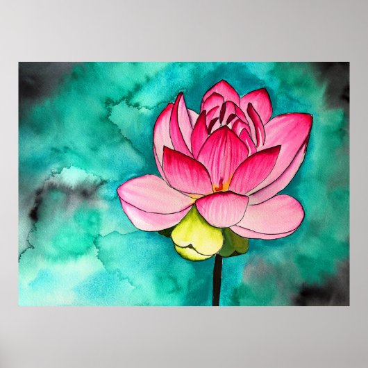 Roze bloem lotus fijnkunst aquarel poster (Voorkant)