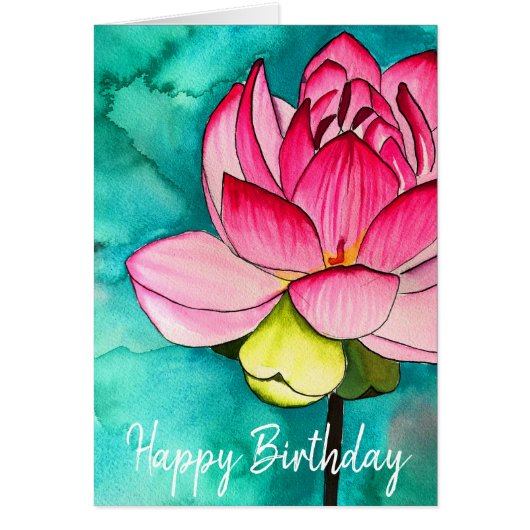 Roze bloem lotus fine art waterverf (Voorkant)