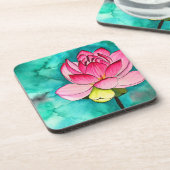 Roze bloem lotus fine art waterverf bier onderzetter (Linkerzijde)