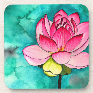 Roze bloem lotus fine art waterverf bier onderzetter