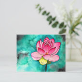 Roze bloem lotus fine art waterverf briefkaart (Staand voorkant)
