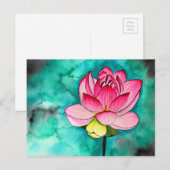 Roze bloem lotus fine art waterverf briefkaart (Voorkant / Achterkant)