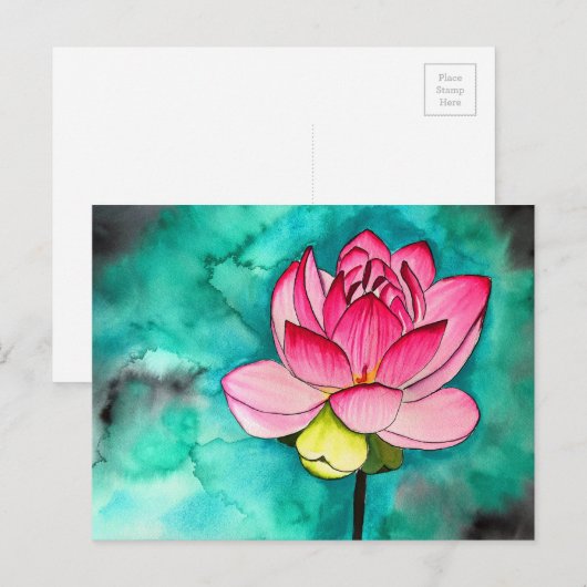 Roze bloem lotus fine art waterverf briefkaart (Voorkant / Achterkant)