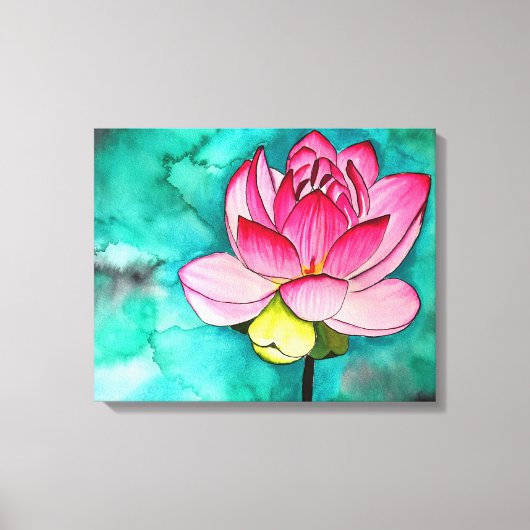 Roze bloem lotus fine art waterverf canvas afdruk (Voorkant)