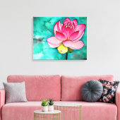Roze bloem lotus fine art waterverf canvas afdruk (Insitu (Woonkamer))