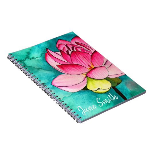 Roze bloem lotus fine art waterverf notitieboek (Rechterzijde)