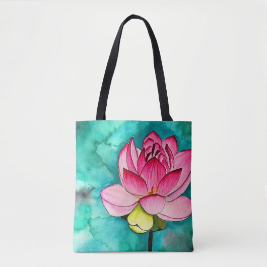 Roze bloem lotus fine art waterverf tote bag (Voorkant)
