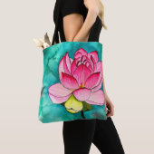 Roze bloem lotus fine art waterverf tote bag (Dichtbij)