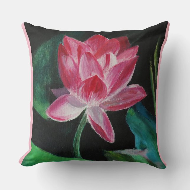 Roze Bloem Lotus Sierkussen 51 cm x 51 cm (Voorkant)