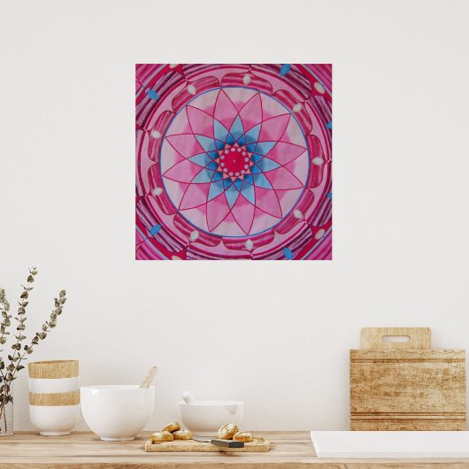 Roze bloem Mandala Poster (Keuken)