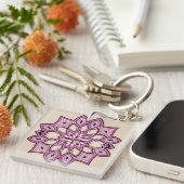 Roze Bloem Mandala Sleutelhanger (Voorkant Rechts)