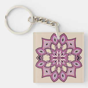 Roze Bloem Mandala Sleutelhanger