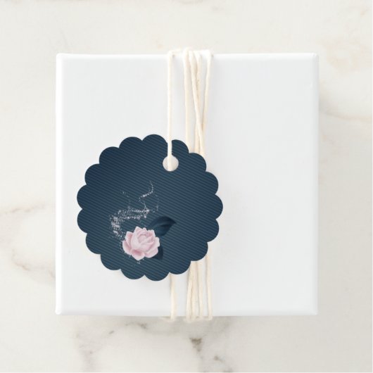 Roze bloem & marine bladeren bedankjes labels (In situ)