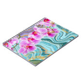 Roze Bloem Marmer Aqua Paarse Gepersonaliseerd Notitieboek (Linkerzijde)