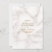 Roze Bloem Marmer Spaans 1e Verjaardag Doopfeest Kaart (Achterkant)