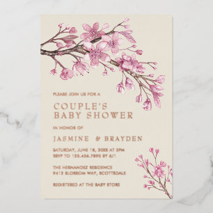 Roze Bloem Meisje Koppels Baby Shower Rose Goud Folie Uitnodiging