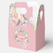 Roze Bloem Meisjesachtig Schrift Monogram Bedankdoosjes (Geopend)