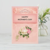 Roze bloem met diamanten tiara klasse Moederdag Feestdagenkaart (Staand voorkant)