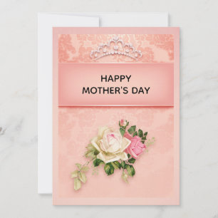 Roze bloem met diamanten tiara klasse Moederdag Feestdagenkaart