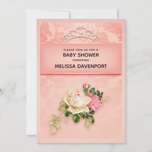 Roze bloem met Diamond Tiara Elegant Baby shower Kaart (Voorkant)