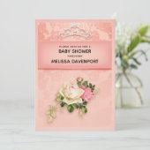 Roze bloem met Diamond Tiara Elegant Baby shower Kaart (Staand voorkant)