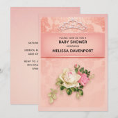 Roze bloem met Diamond Tiara Elegant Baby shower Kaart (Voorkant / Achterkant)