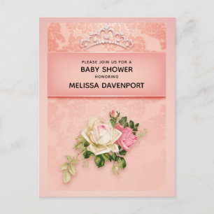 Roze bloem met Diamond Tiara Elegant Baby shower Uitnodiging Briefkaart