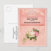 Roze bloem met Diamond Tiara Elegant Baby shower Uitnodiging Briefkaart (Voorkant / Achterkant)