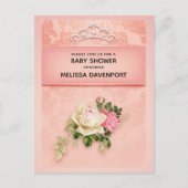 Roze bloem met Diamond Tiara Elegant Baby shower Uitnodiging Briefkaart (Voorkant)