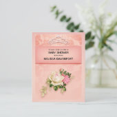 Roze bloem met Diamond Tiara Elegant Baby shower Uitnodiging Briefkaart (Staand voorkant)