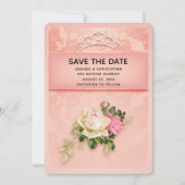 Roze bloem met Diamond Tiara Elegant Wedding Save The Date (Voorkant)