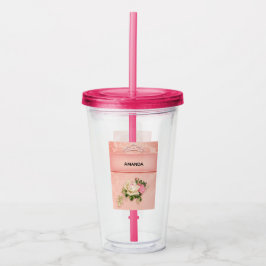 Roze bloem met Diamond Tiara Princess Design Acryl Drinkbeker